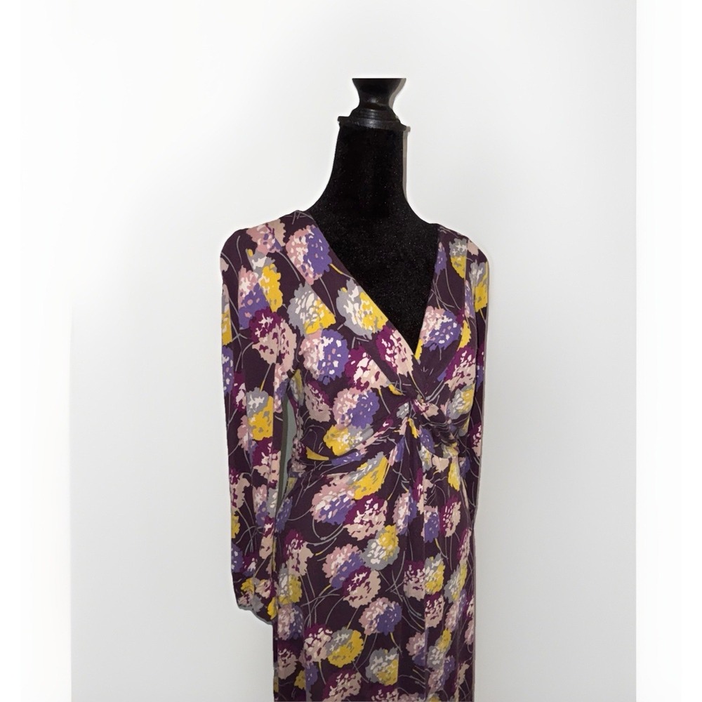 Boden‎ Twist Front Printed Jersey Dress V-Neck Purple Floral - Size US 10, UK 14